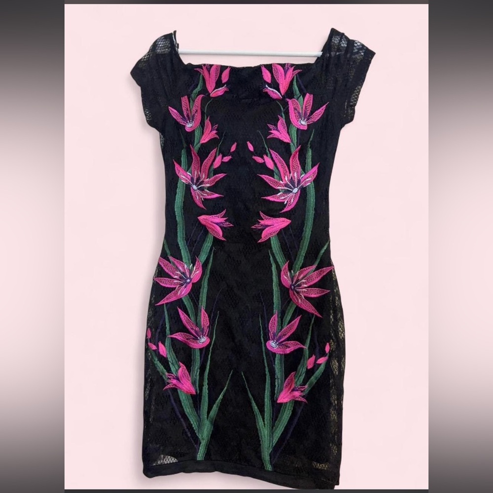Guess Black Dress with Pink Floral Design